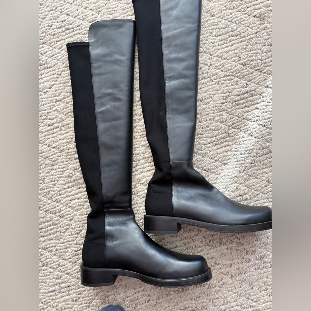 Stuart Weitzman Black 5050 Over-the-Knee Leather Stretch Boots
